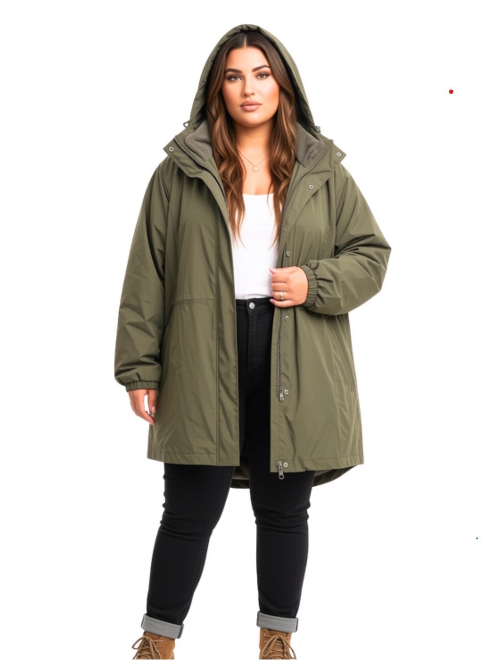 Hanna Nikole Olive Green Hooded Plus-Size Parka Jacket - Fleece Lined Anorak